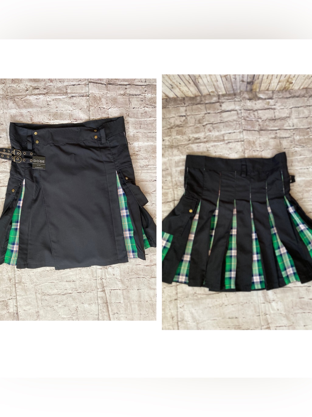 Nwt Dose Men’s Scottish Kilts Black/Green Plaid With Pockets Size Xl